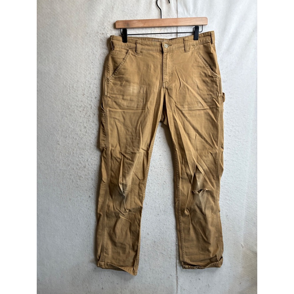 Carhartt Rugged Flex Loose Fit Canvas Work Pants Brown Duck Distressed 6 Tall